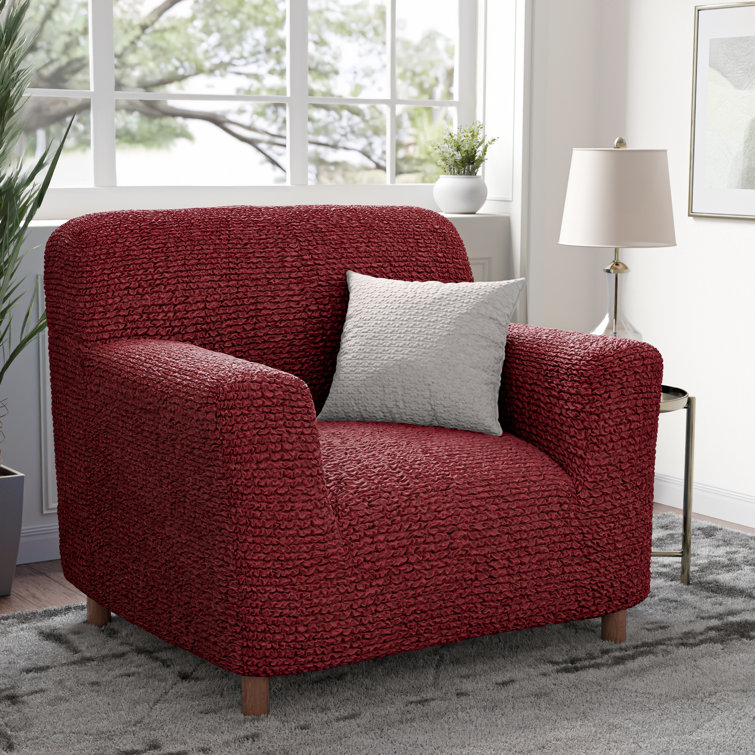 Burgundy Stretch Polyester Armchair Cover with Elastic Closure