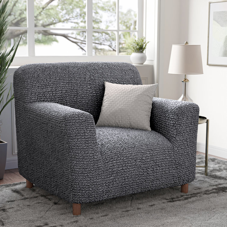 Modern Dark Grey Stretch Fabric Armchair Slipcover - Easy Fit & Stylish