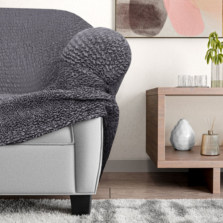 Dark Gray Stretchable Microfiber L-Shape Sofa Cover