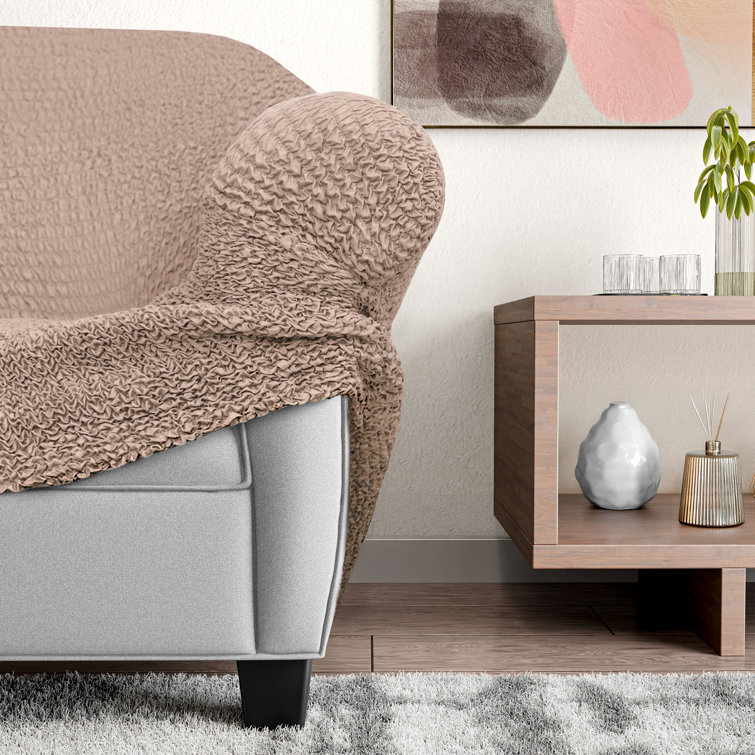Tapioca Beige Stretch Microfiber Loveseat Sofa Cover