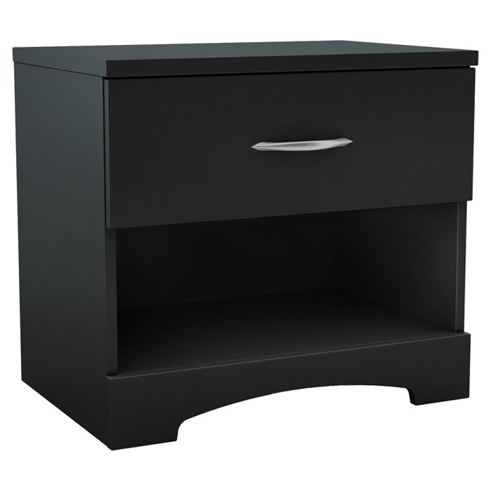 Black Composite Wood 1-Drawer Nightstand with Open Shelf