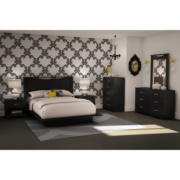 Black Composite Wood 1-Drawer Nightstand with Open Shelf