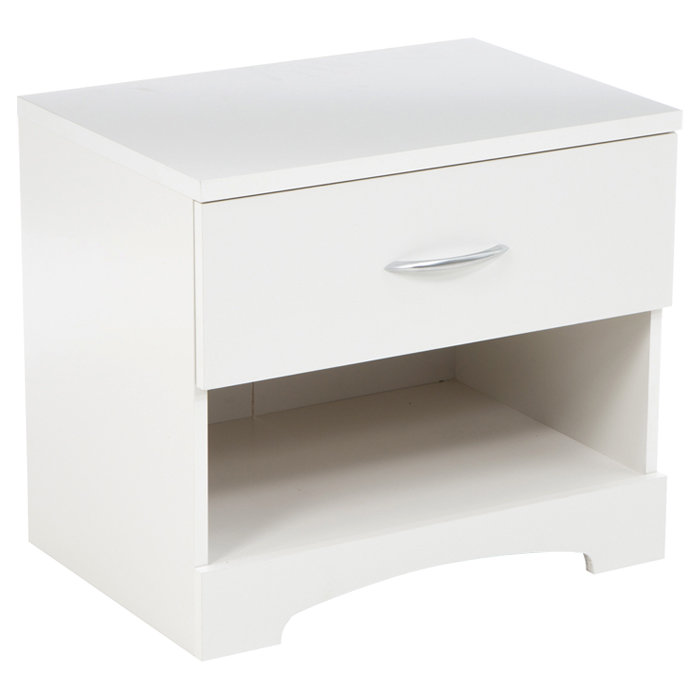 Pure White 1-Drawer Nightstand with Open Shelf