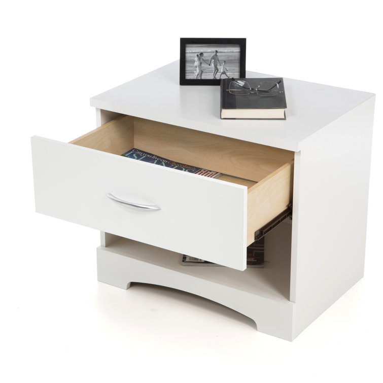 Pure White 1-Drawer Nightstand with Open Shelf