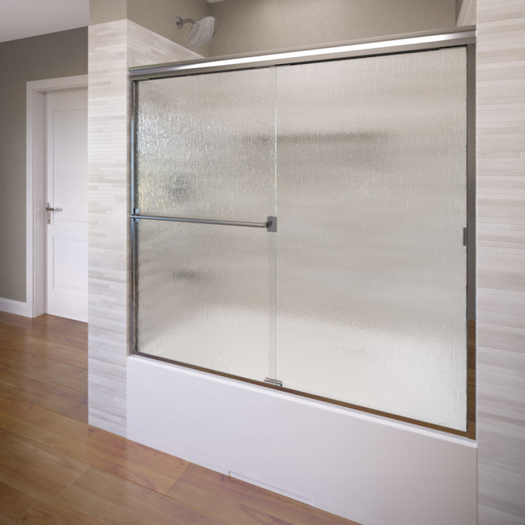 Chrome and Rain Glass Semi-Frameless Bypass Tub Door