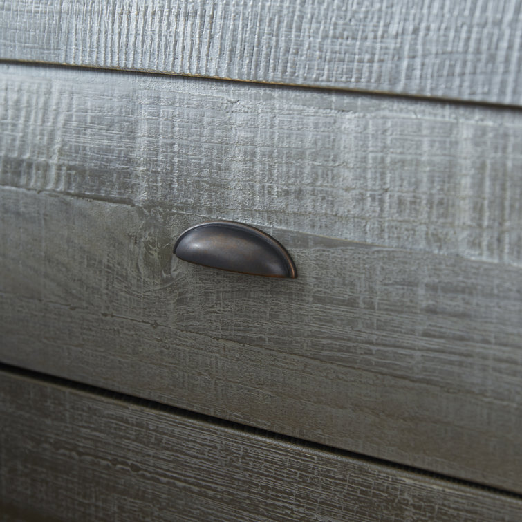 Rustic Grey Pine Wood 2-Drawer Nightstand with Black Metal Handles