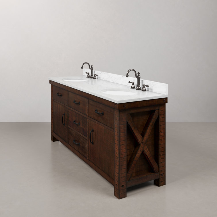 Aberdeen 72" Double Sink Rustic Sierra Vanity with Carrara White Marble Top