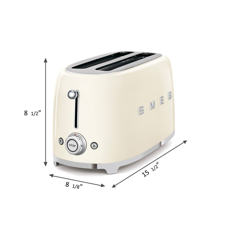 Cream Stainless Steel 4-Slice Wide Slot Retro Toaster