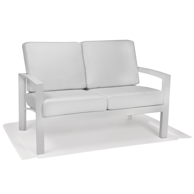Smooth White Aluminum Loveseat with Canvas Natural Acrylic Cushions
