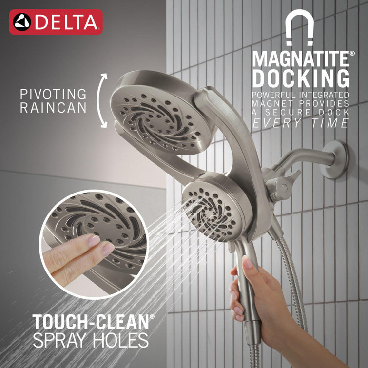 Brushed Nickel Dual Shower Head with Handheld and Rain Options