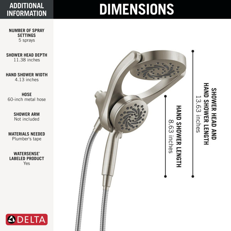 Brushed Nickel Dual Shower Head with Handheld and Rain Options