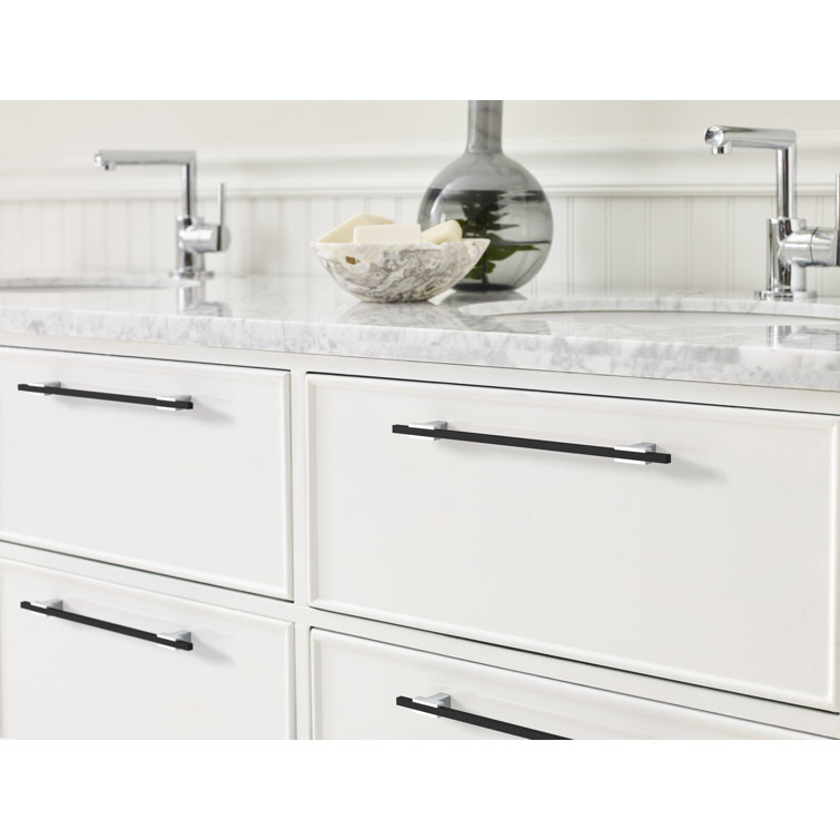Polished Chrome and Matte Black Modern Cabinet Pull