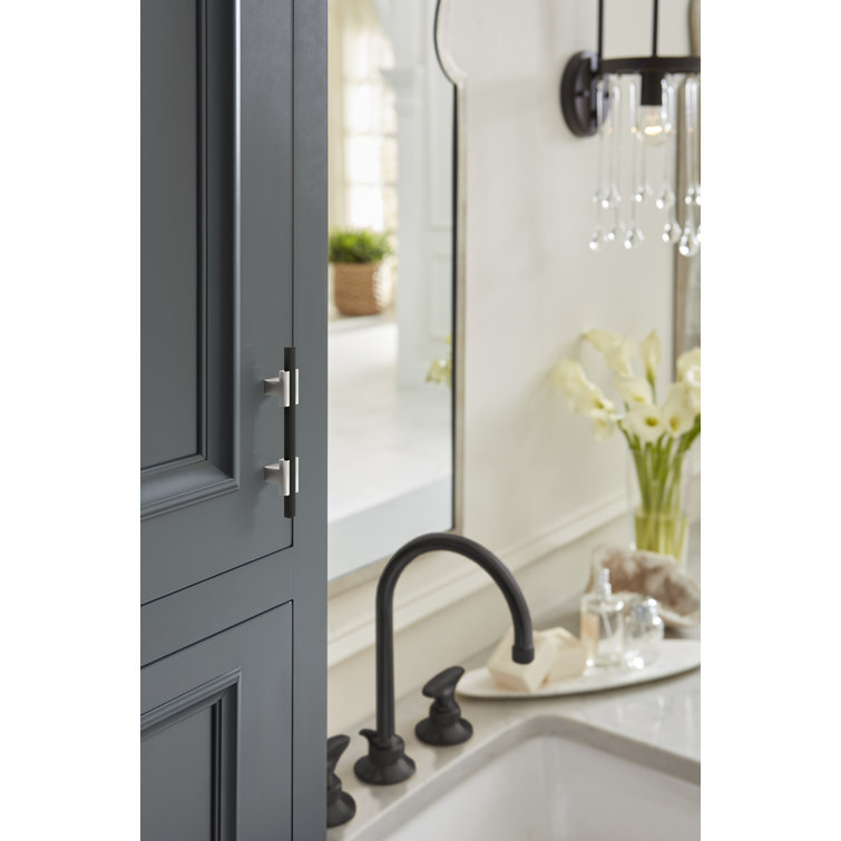 Polished Chrome and Matte Black Modern Cabinet Pull