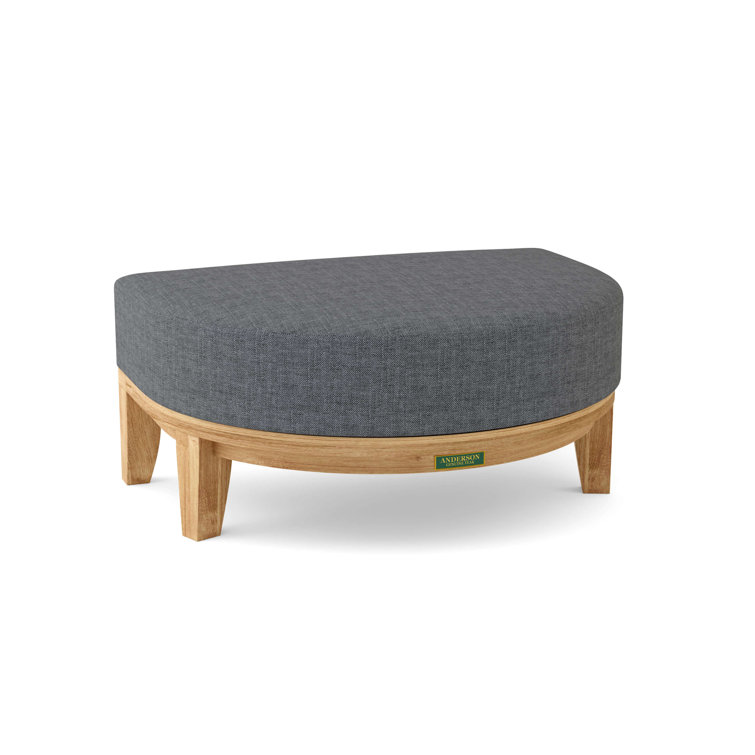 Premium Teak and Gray Fabric Outdoor Ottoman