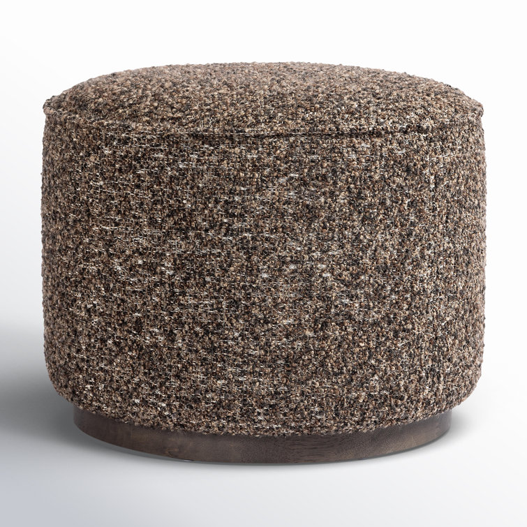 Granite Round Upholstered Ottoman with Wooden Base