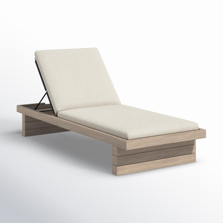 Brown Teak Single Chaise Lounge with Stone Gray Cushions