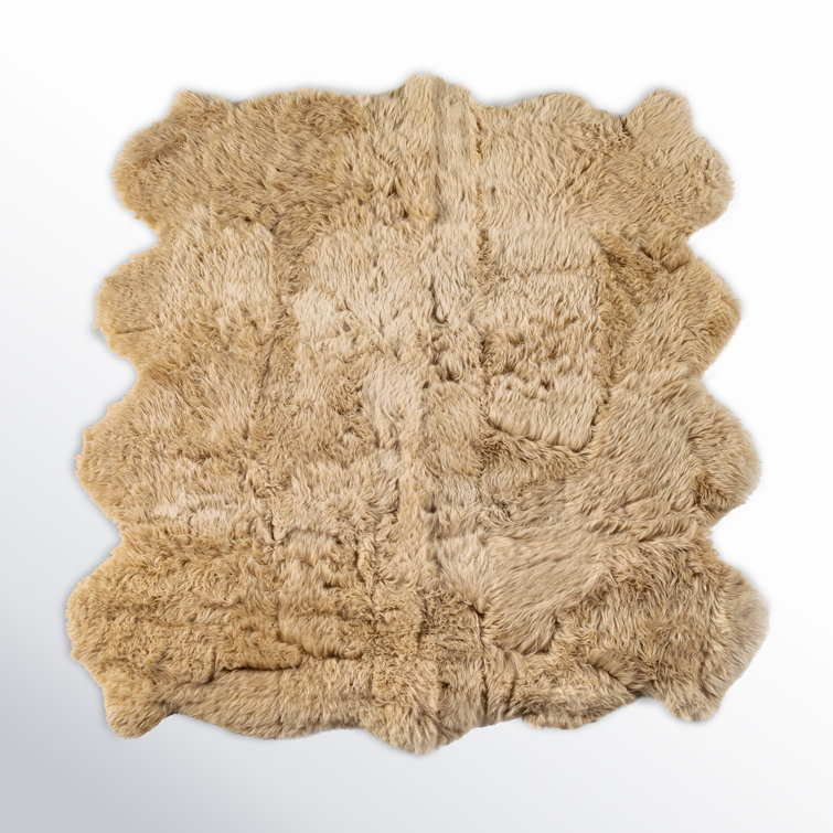 Hand-Knotted Beige Sheepskin Round Cowhide Rug