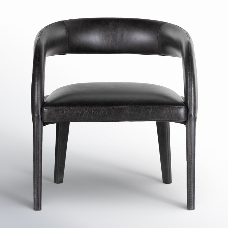 Black Genuine Leather and Wood Armchair