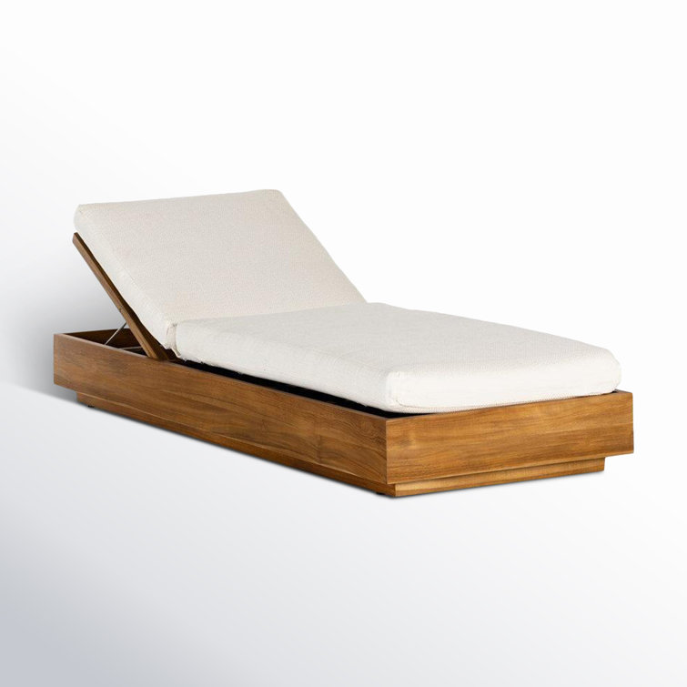 Kinta Teak Adjustable Outdoor Chaise Lounge with White Cushions