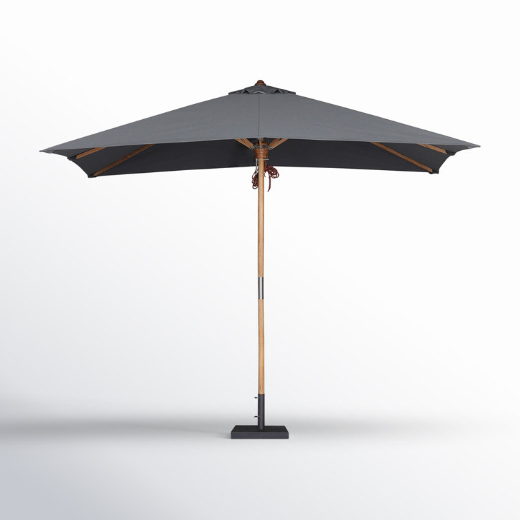 Gray Teak and Leather Rectangular Outdoor Umbrella