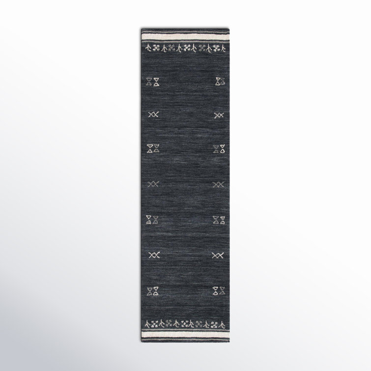 Gray Geometric Hand Loomed Wool Runner Rug