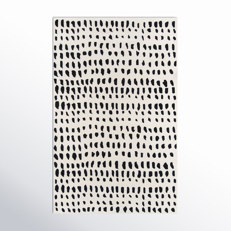 Ivory and Black Wool Geometric 8' x 10' Area Rug