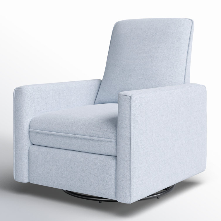 Chambray Blue Eco-Weave Swivel Recliner with Solid Wood Frame