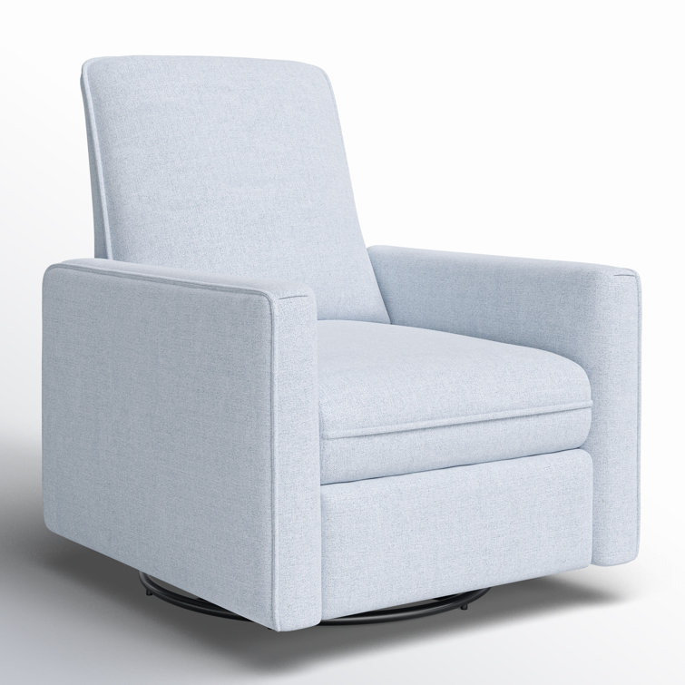 Chambray Blue Eco-Weave Swivel Recliner with Solid Wood Frame