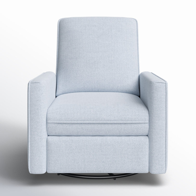 Chambray Blue Eco-Weave Swivel Recliner with Solid Wood Frame