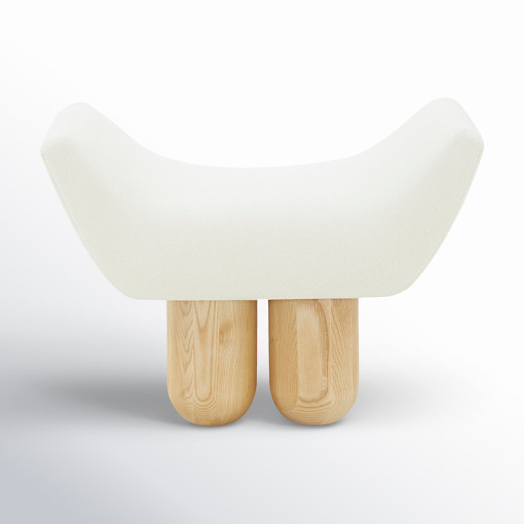 Ivory Boucle Upholstered Footstool with Sculpted Ashwood Legs