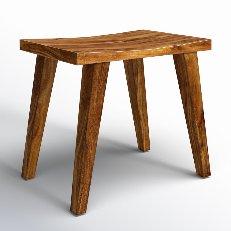 Elegant Light Brown Acacia Wood Rectangular Stool