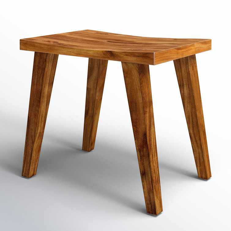 Elegant Light Brown Acacia Wood Rectangular Stool