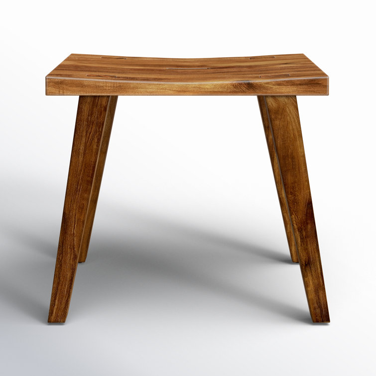 Elegant Light Brown Acacia Wood Rectangular Stool