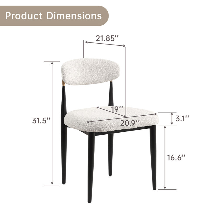 White Boucle Upholstered Side Chair with Black Metal Legs