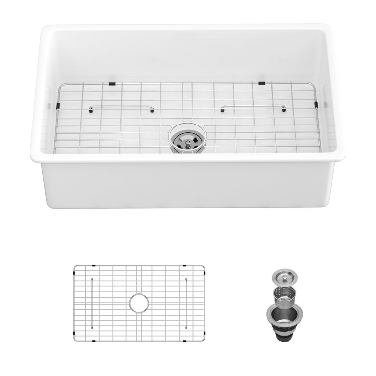 32" White Ceramic Undermount Single Bowl Kitchen Sink