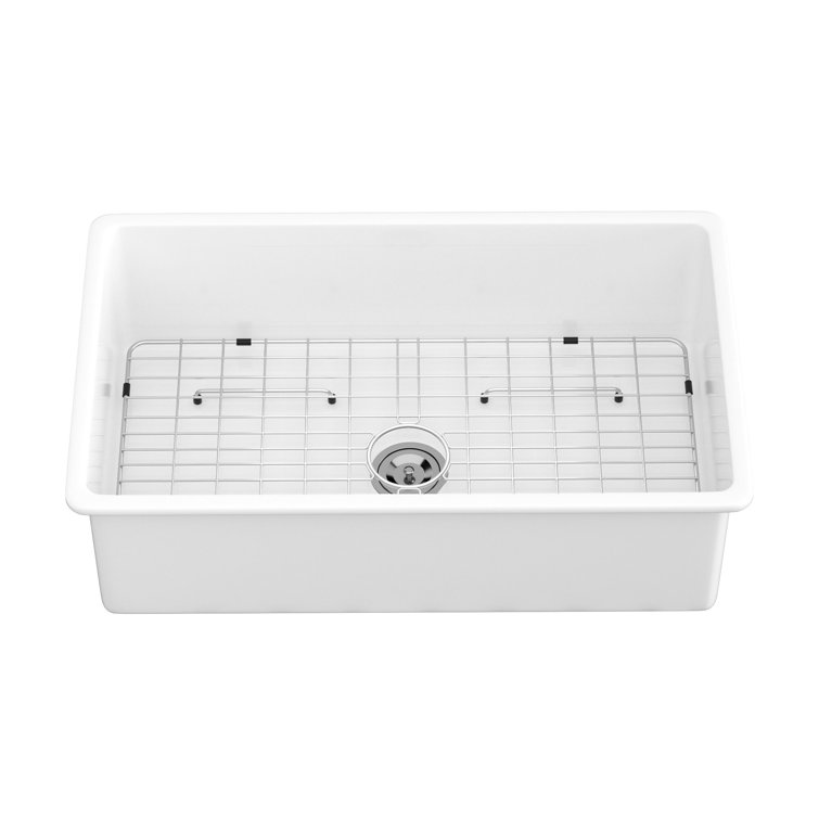 32" White Ceramic Undermount Single Bowl Kitchen Sink