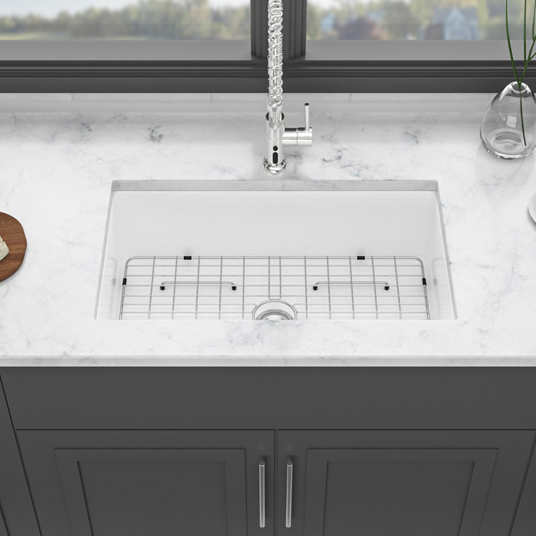 32" White Ceramic Undermount Single Bowl Kitchen Sink
