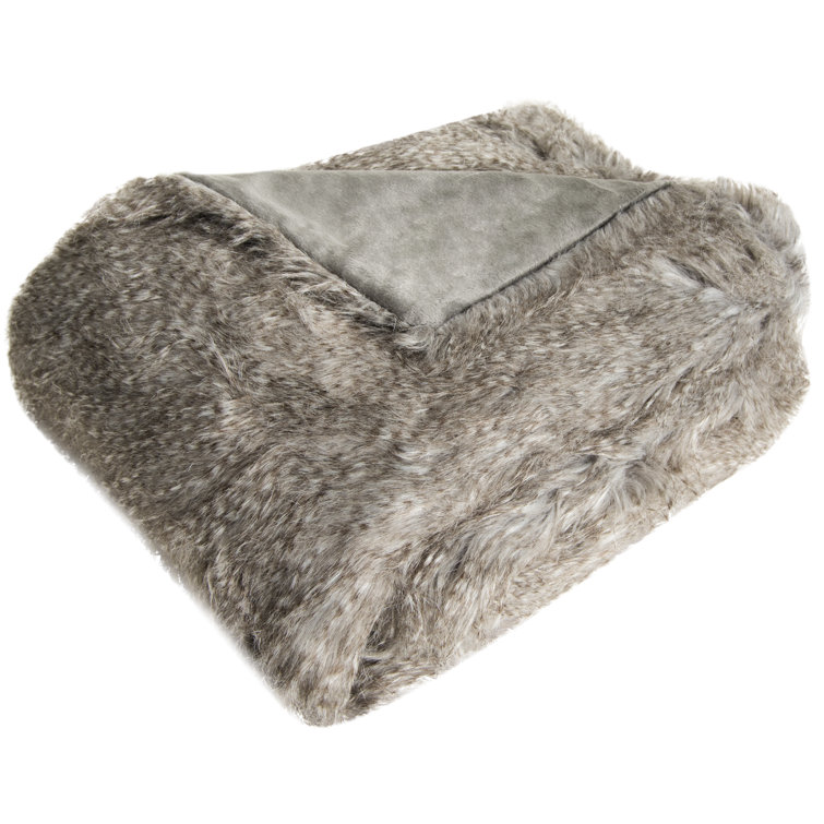 Gray Faux Fur Chinchilla Throw Blanket 60" x 50"