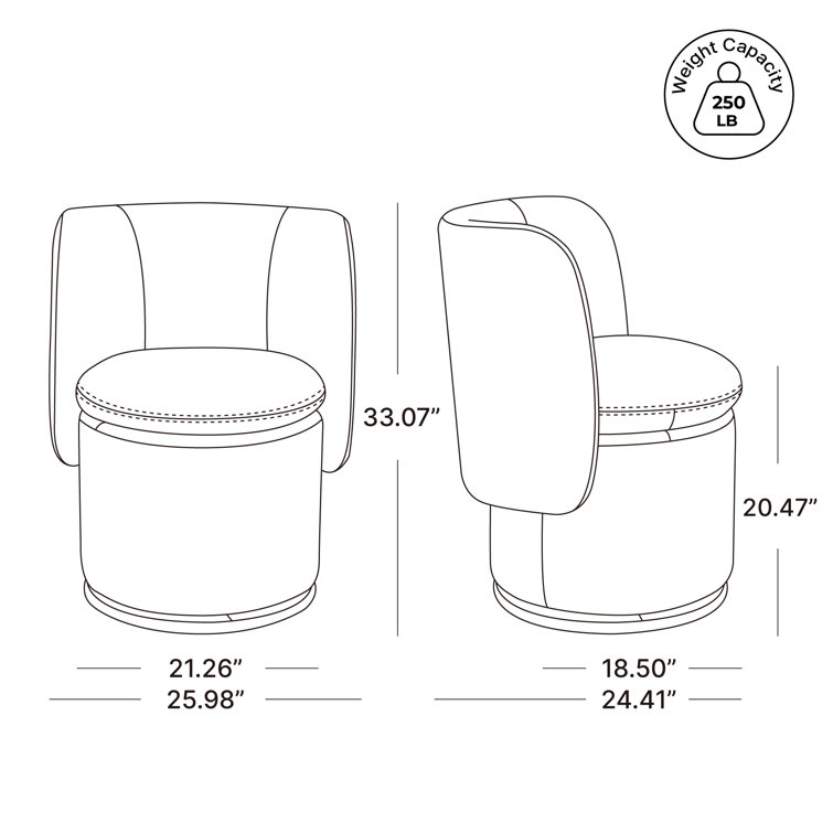 Ivory Upholstered Swivel Side Chair with Metal Legs