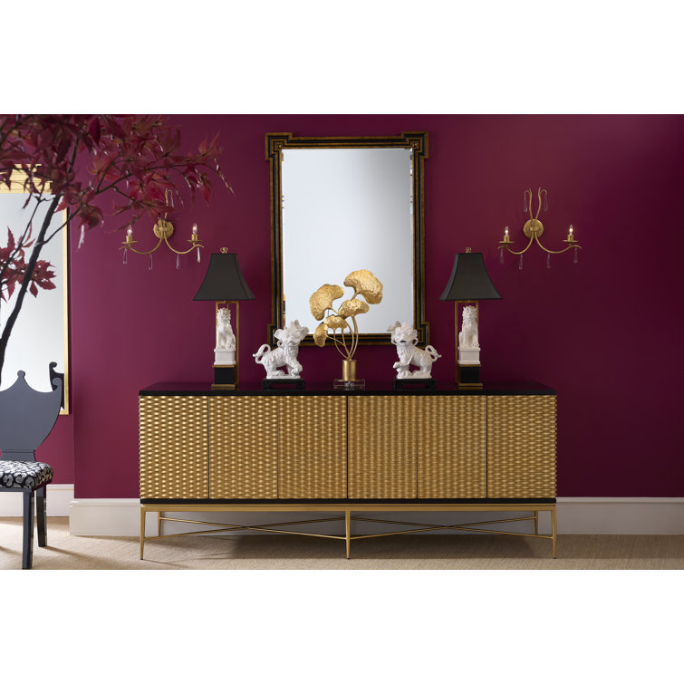 Rectangular Black and Gold Wooden Wall Mirror
