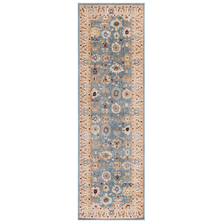 Marie Light Grey and Beige Floral Synthetic Runner Rug