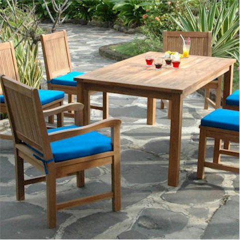 Montage 7-Piece Teak Outdoor Dining Set with Blue Cushions