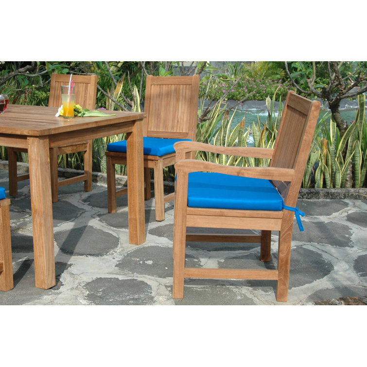Montage 7-Piece Teak Outdoor Dining Set with Blue Cushions