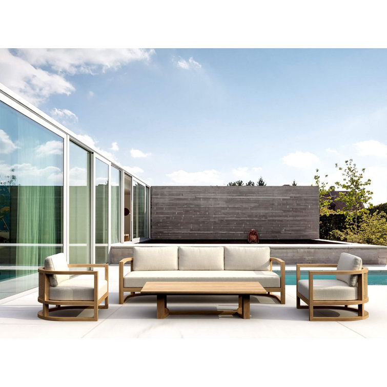 Junus Natural Teak Outdoor 4-Piece Conversation Set with Cushions