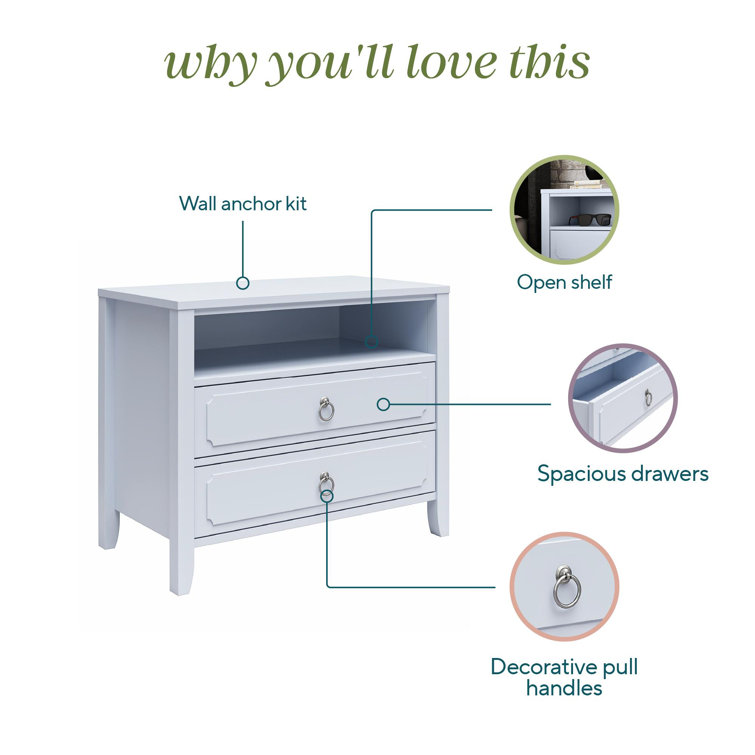 Powder Blue 2-Drawer Nightstand with Real Wood Legs