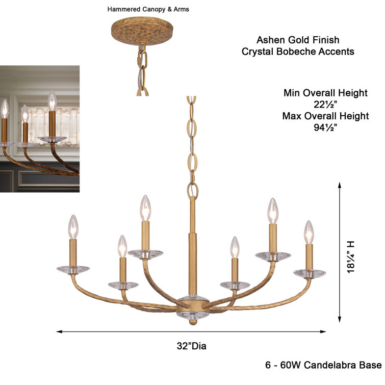 Ashen Gold 6-Light Chandelier with Clear Crystal Accents