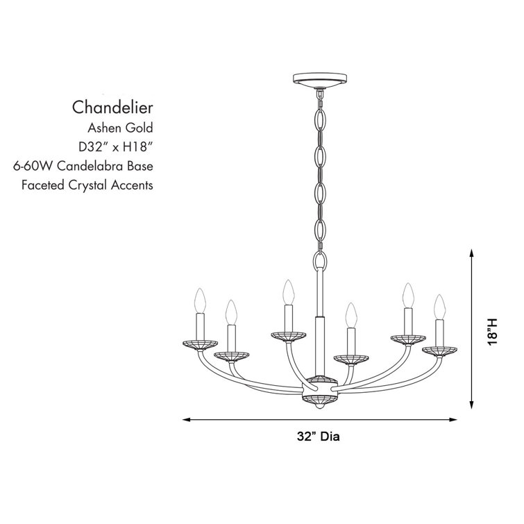 Ashen Gold 6-Light Chandelier with Clear Crystal Accents