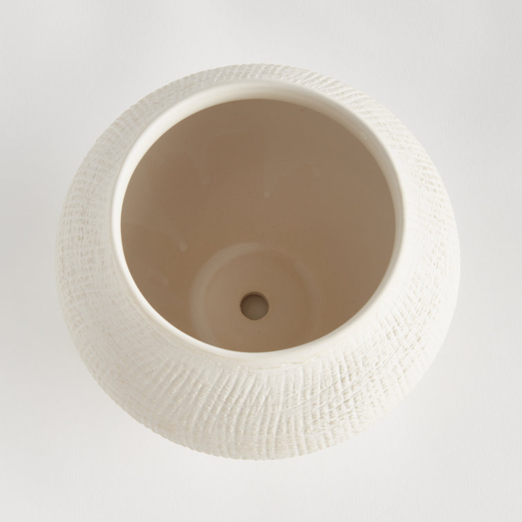 Matte White Ceramic Urn Pot with Cross-Hatch Texture