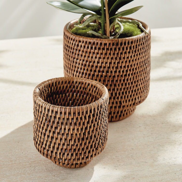 Small Brown Rattan Cachepots Set of 2