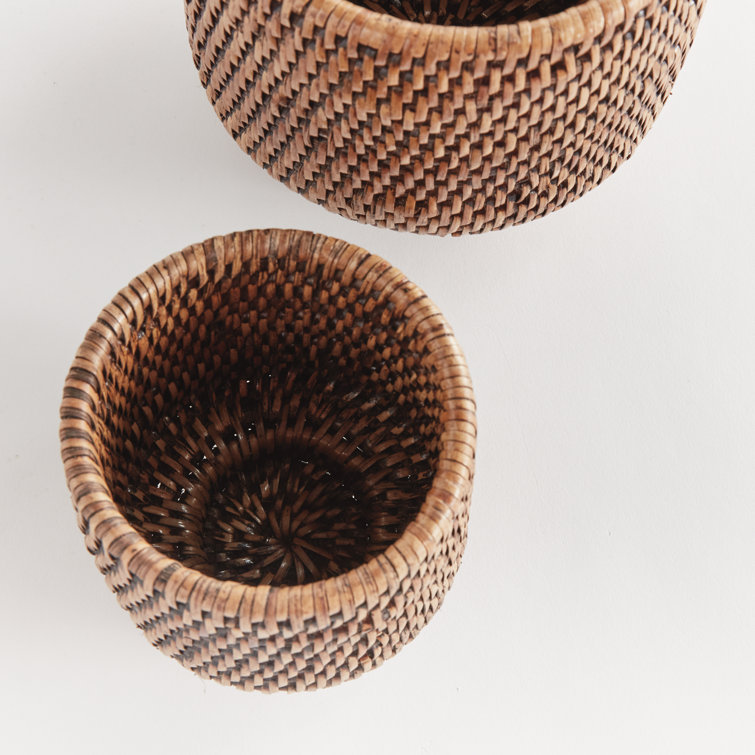Small Brown Rattan Cachepots Set of 2